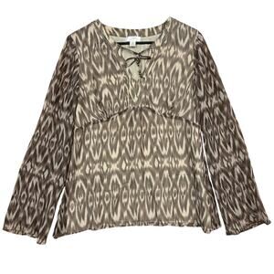 Ann Taylor LOFT Womens Blouse Brown Tan Lined Sheer V Neck  Long Sleeve 10